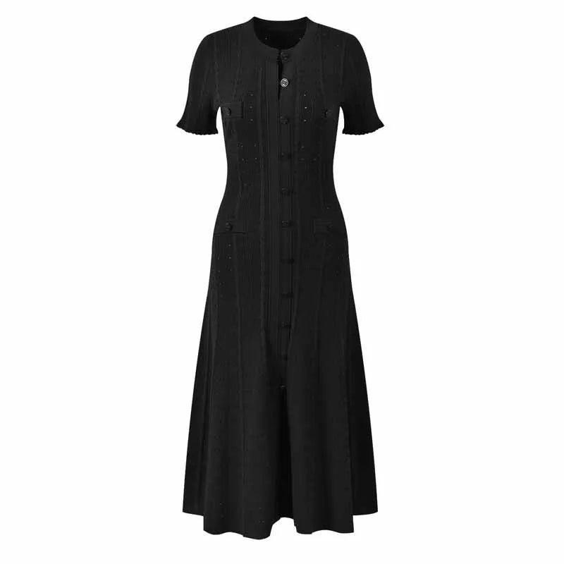 Hollow-out knit maxi dress in black