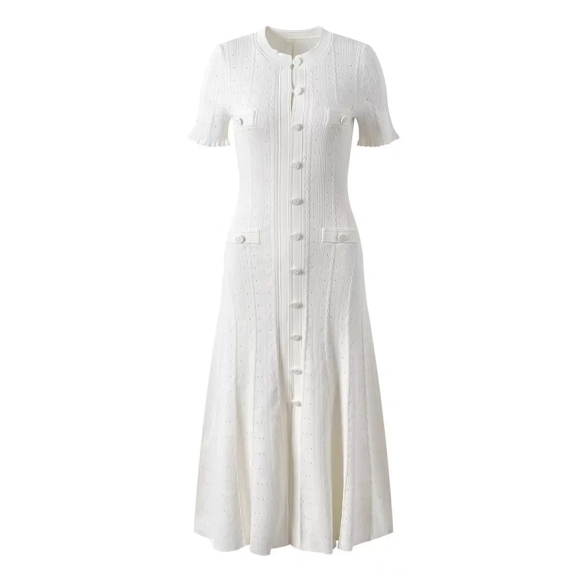 Hollow-out knit maxi dress in white
