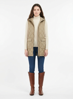 Khaki hooded quilted vest, front view