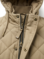 Double-ended zip and button placket detail