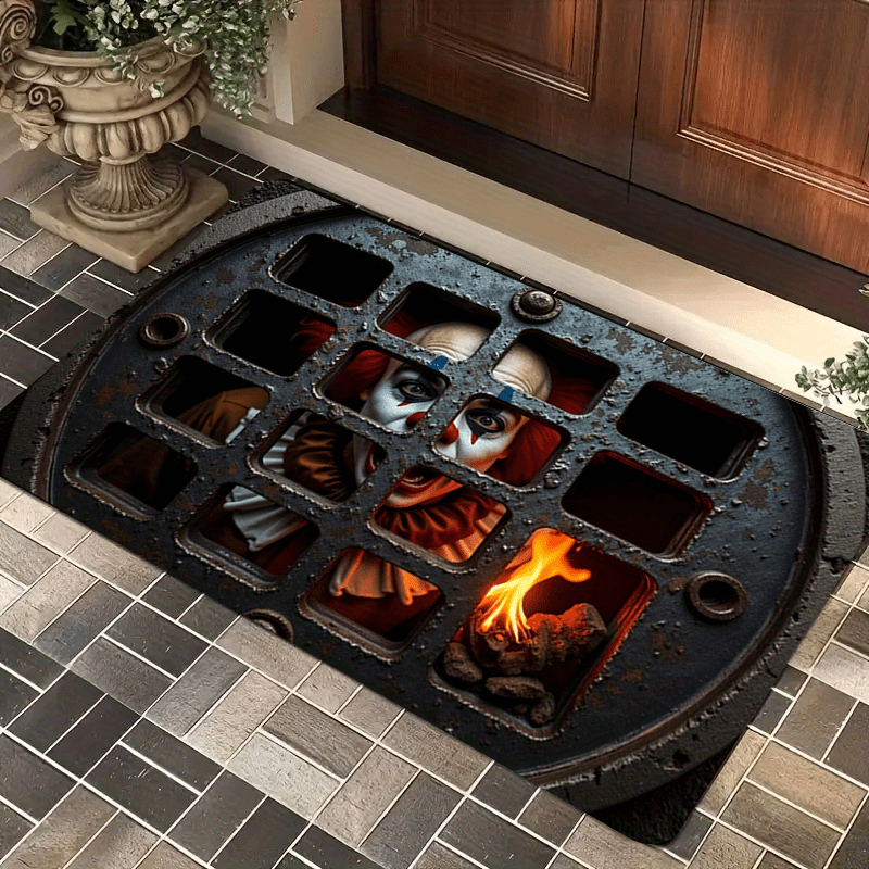 Halloween doormat showing the full creepy staring eyes pattern
