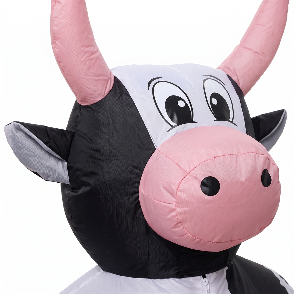 Inflatable cow head detail with horns, ears and snout