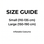 Inflatable cow costume size guide, Small and Large