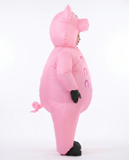 Inflatable pig costume side view with the curly tail