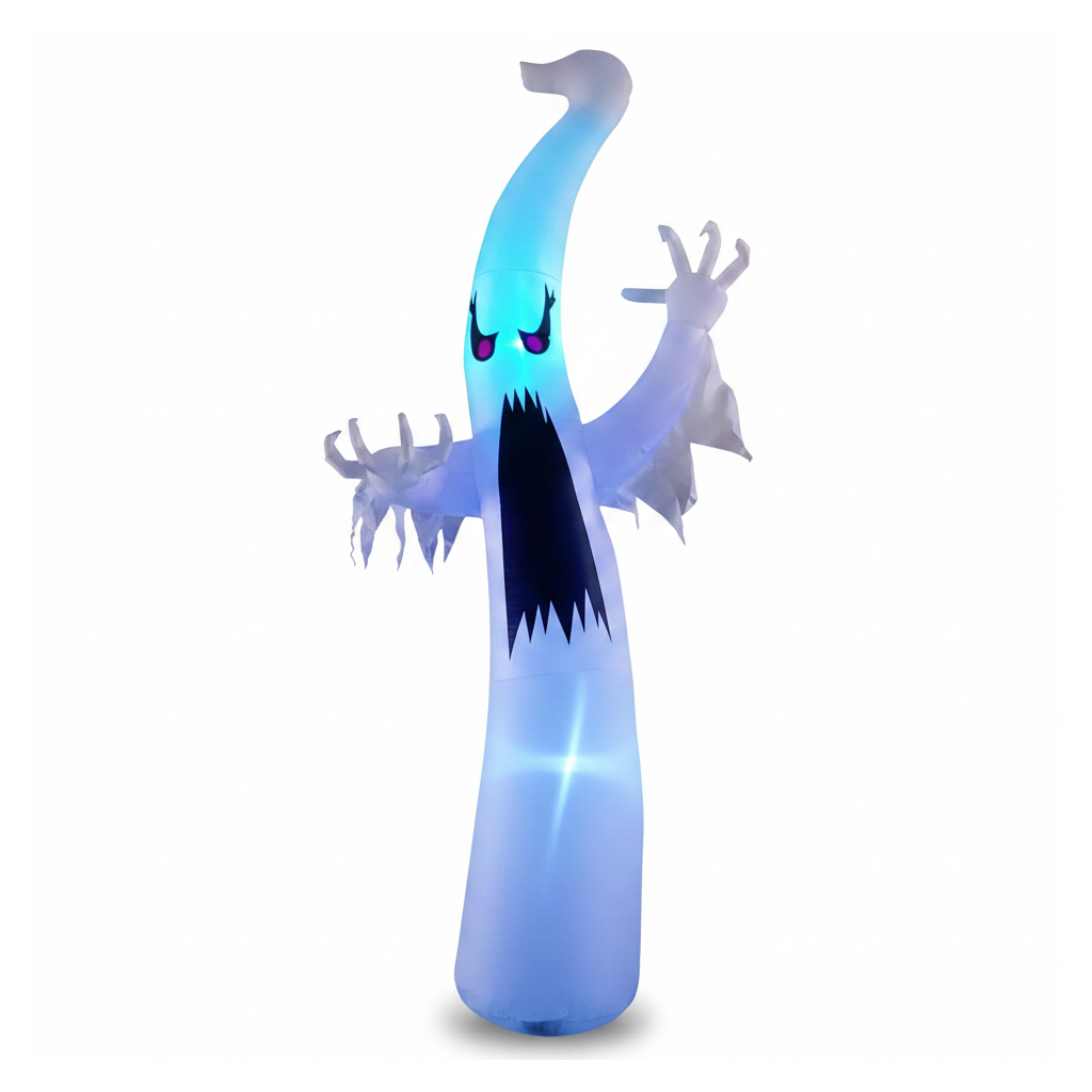 6 ft inflatable red-eye ghost yard decoration on a white background