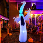 Inflatable ghost with glowing red eyes and color-changing LED lighting