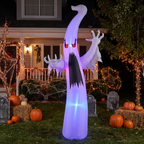 Red-eye ghost inflatable shown full size in a Halloween yard display