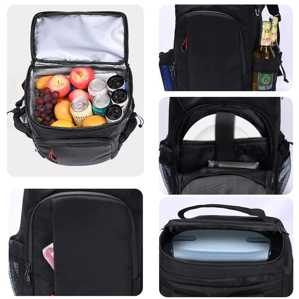 Insulated cooler backpack open, showing the lined compartment