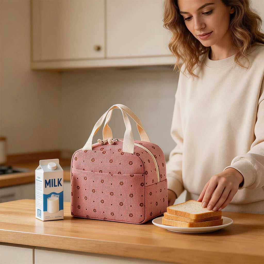 Soft pink insulated lunch bag