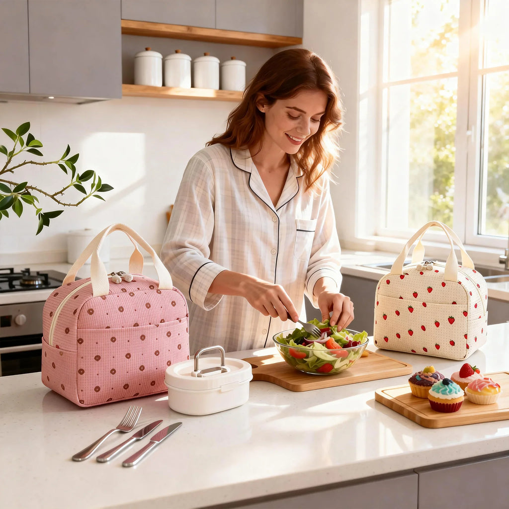 Insulated lunch bag, packed with containers