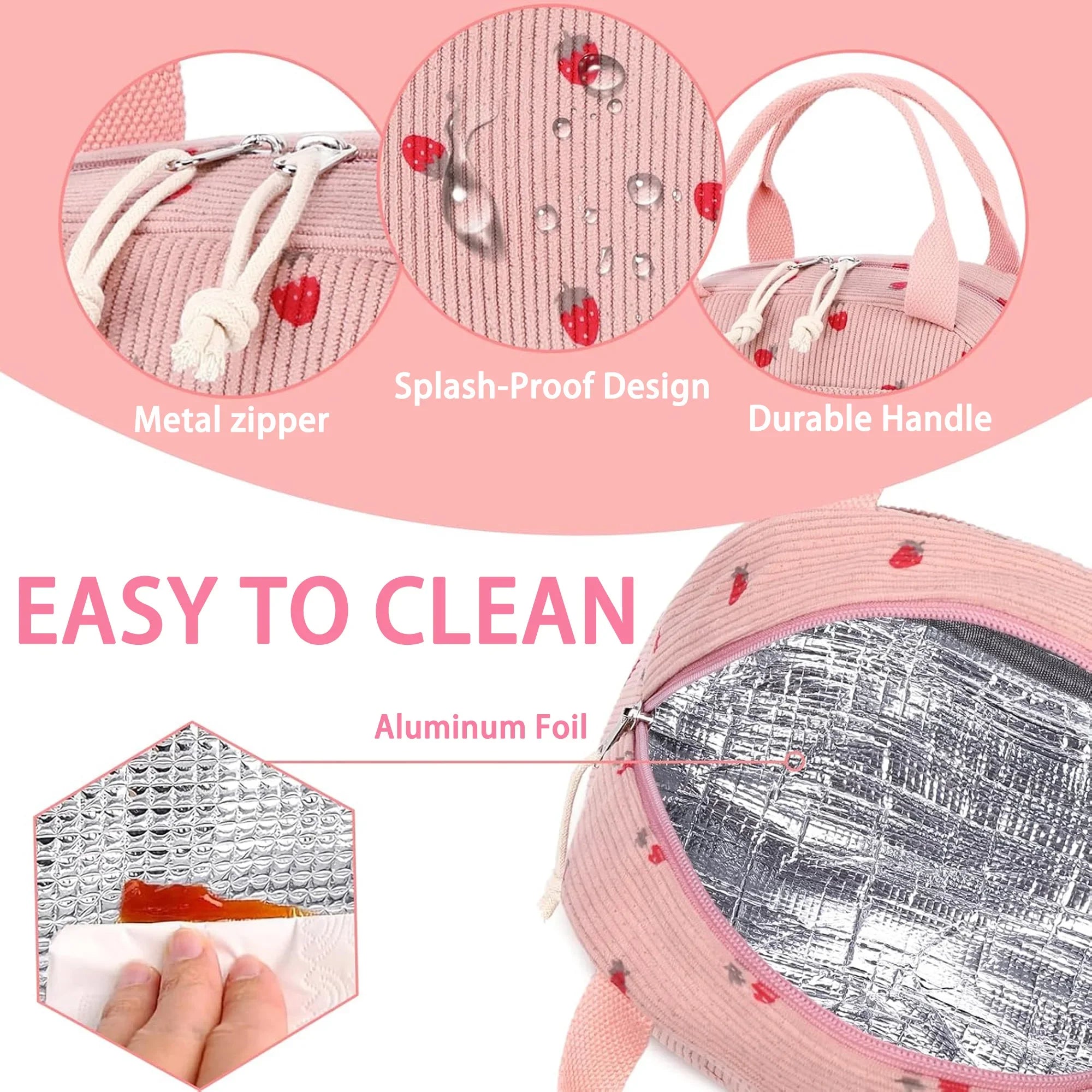 Insulated lunch bag, carry handle detail