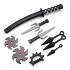 Detail of the toy ninja weapon accessories included in the set
