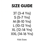 Kids ninja costume size guide, 3T through XXL