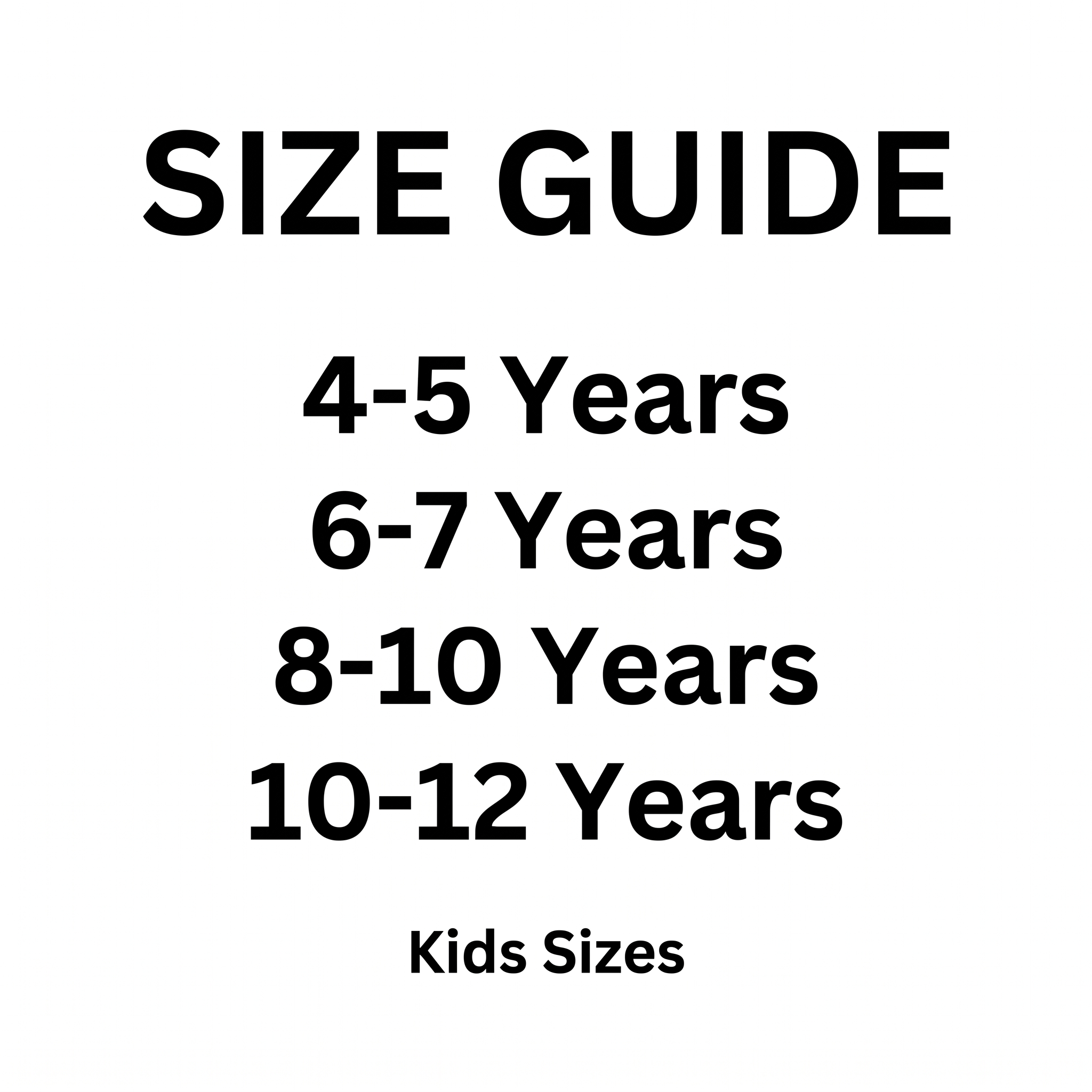 Kids pop star costume size guide for ages 4 to 12 years