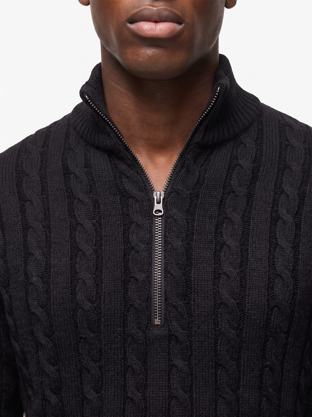 Stand collar and zip detail with knit texture