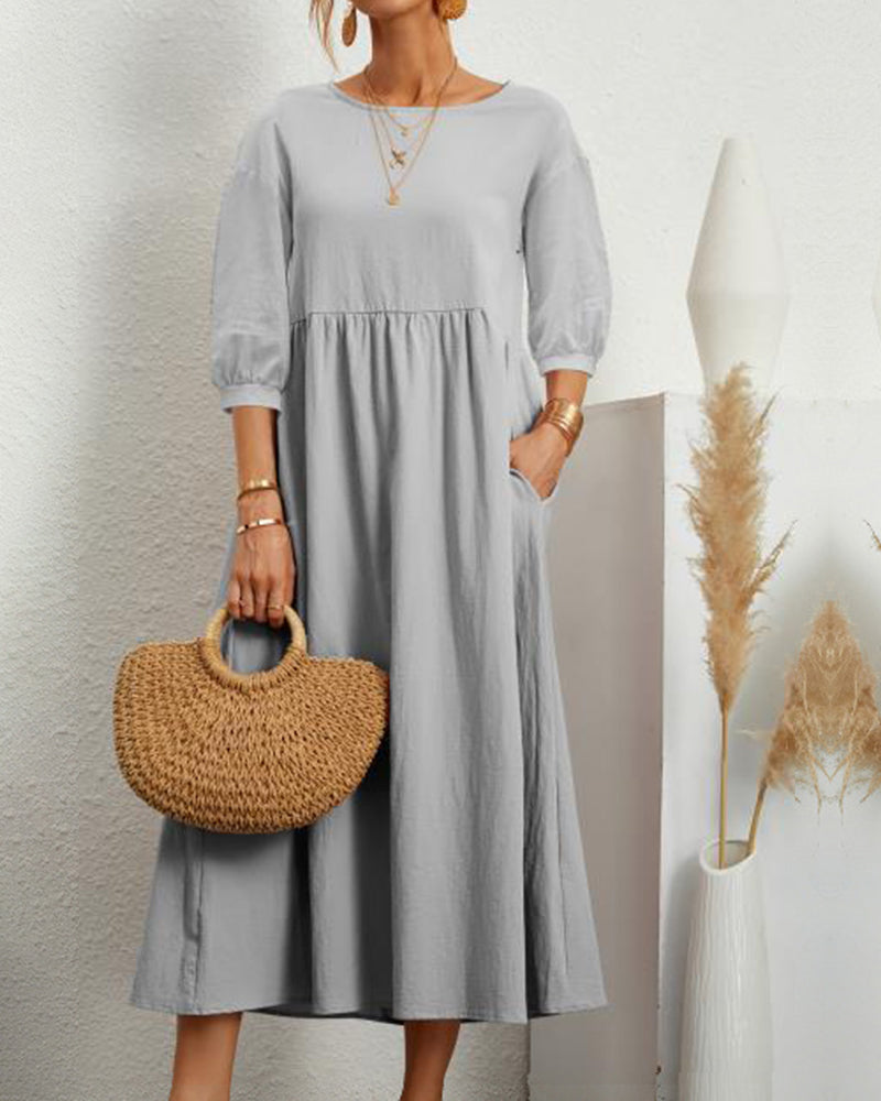 Lantern sleeve midi dress in gray