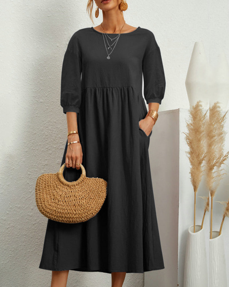 Lantern sleeve midi dress in black
