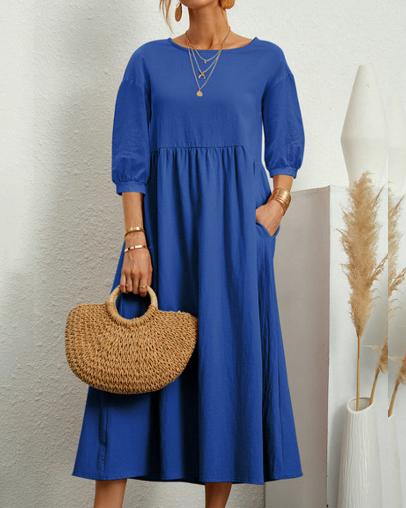 Lantern sleeve midi dress in blue