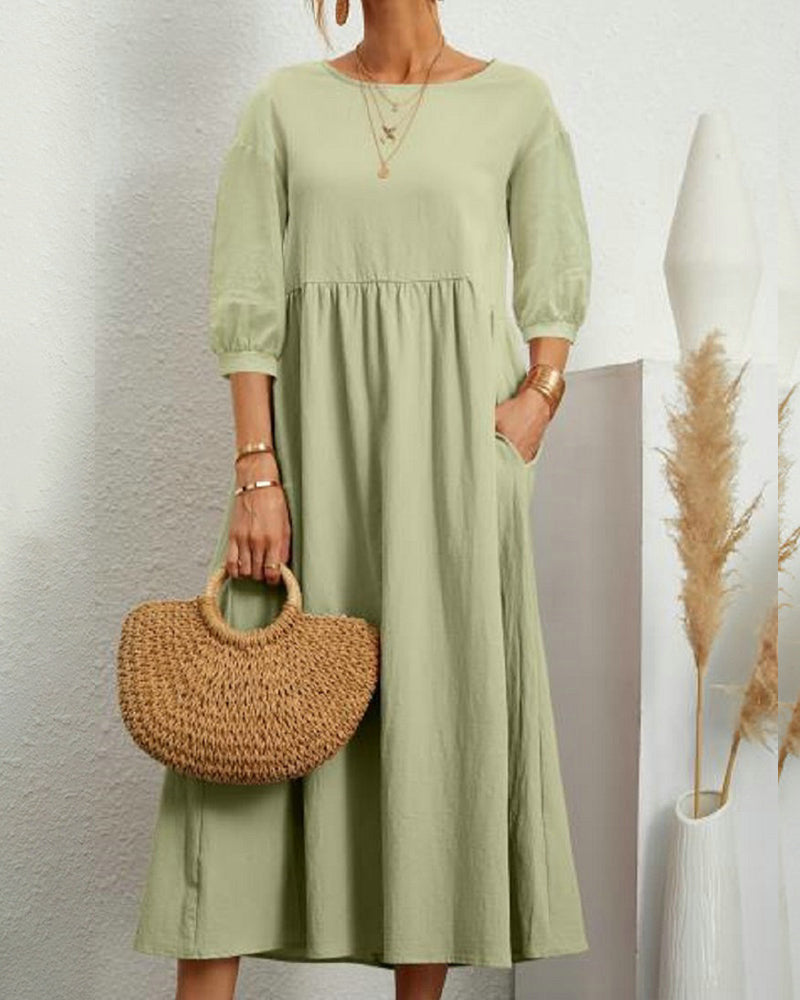 Lantern sleeve midi dress in green