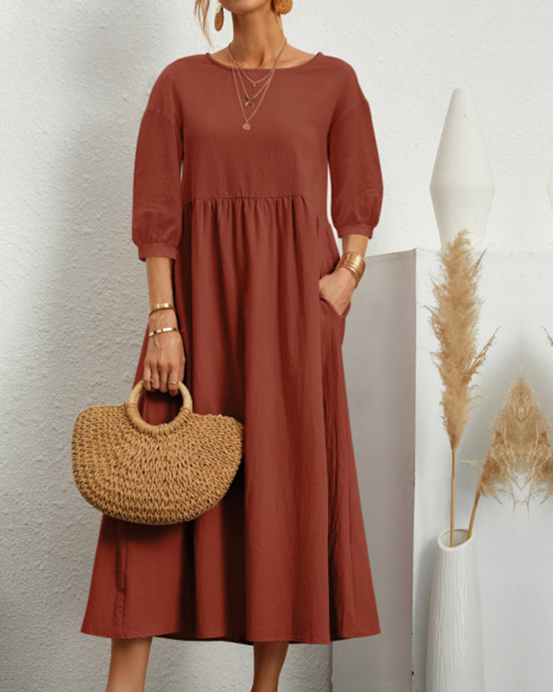 Lantern sleeve midi dress in orange