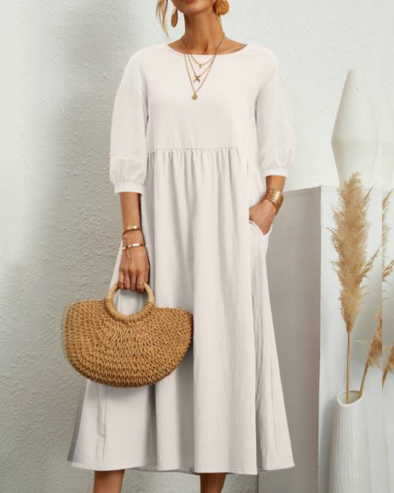 Lantern sleeve midi dress in white