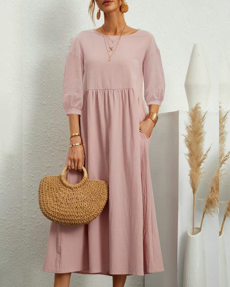 Lantern sleeve midi dress in pink