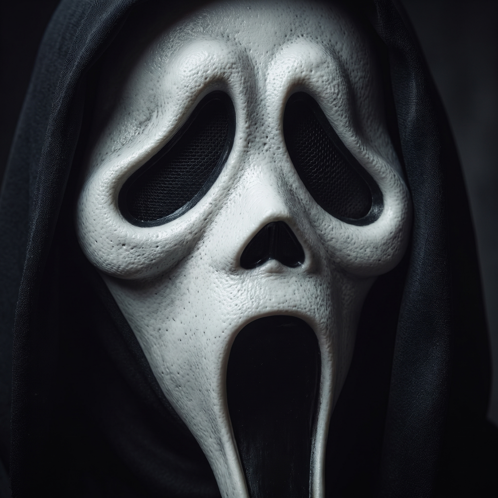 Close up of the latex skull mask bone texture and hollow eyes