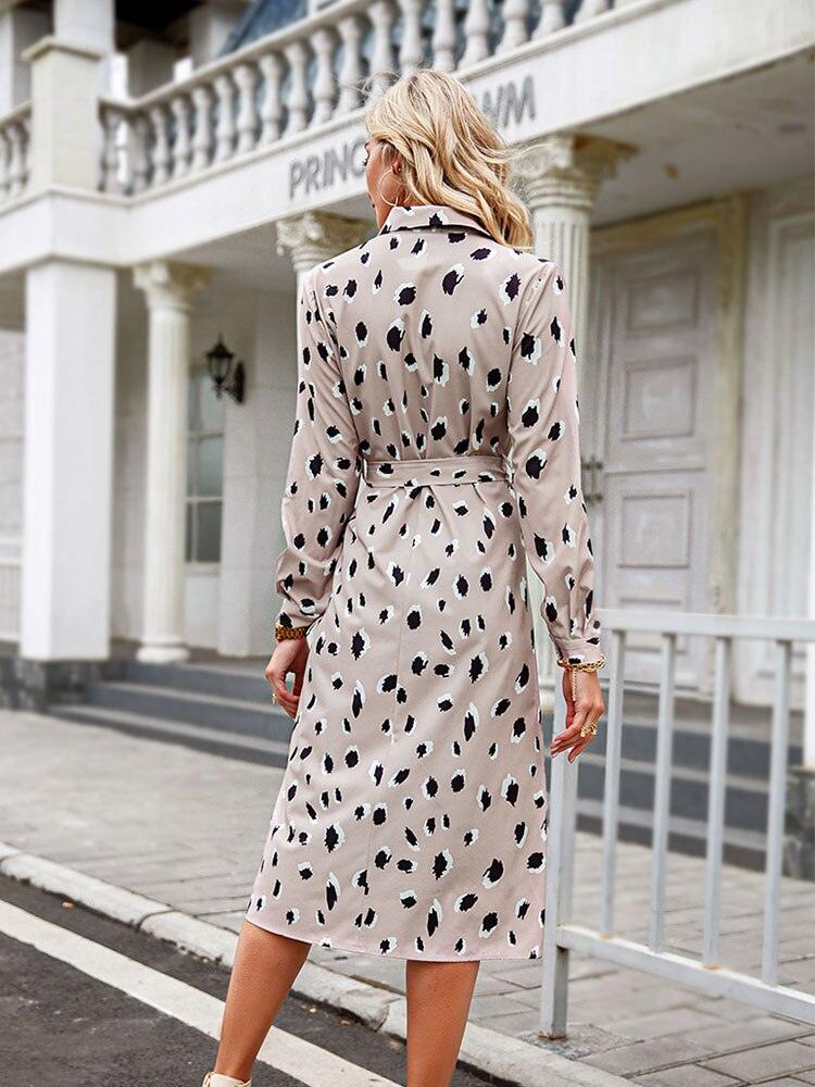 Leopard print midi dress, back view