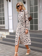 Leopard print midi dress styled with boots
