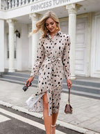 Full length view of the leopard print midi dress