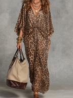 Leopard print twist-front maxi dress in dark brown