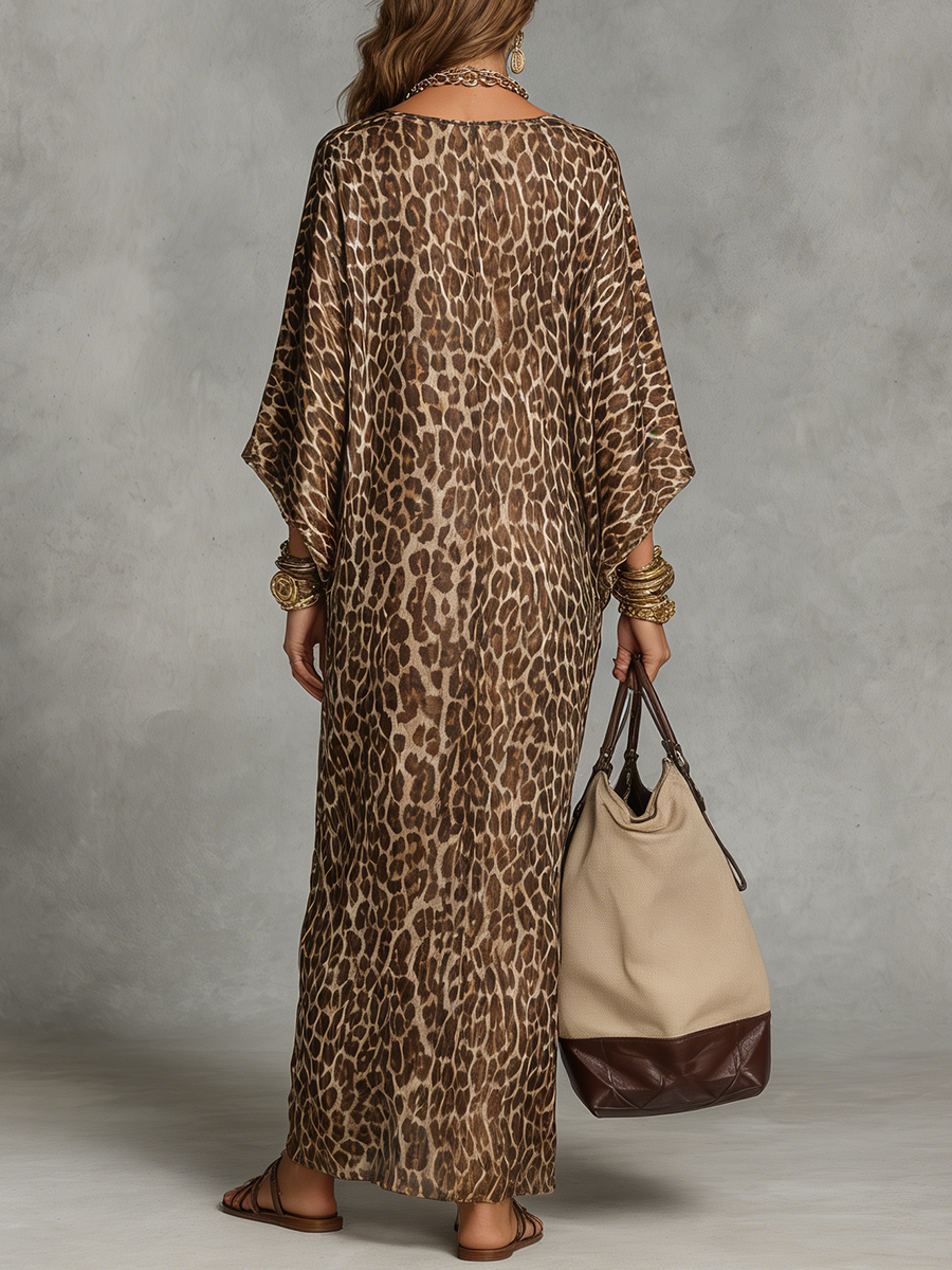 Leopard print twist-front maxi dress in dark brown