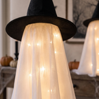 Close up of the glow through the fabric and the witch hat