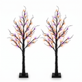 Two 24 inch light up Halloween trees with orange and purple lights