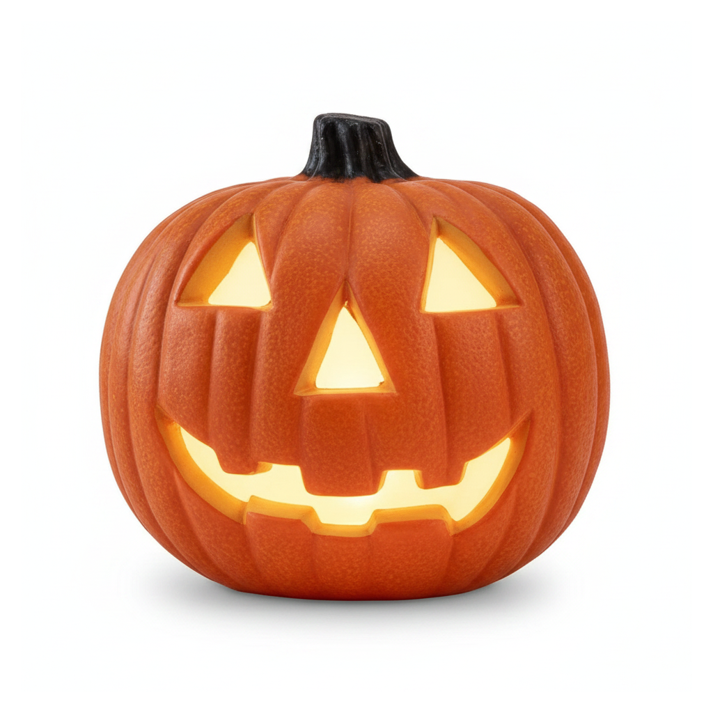 Light-up LED pumpkin lantern on a white background