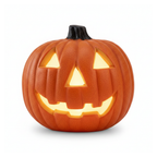 Light-up LED pumpkin lantern on a white background