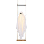 Light-up hanging swing ghost Halloween decoration on a white background