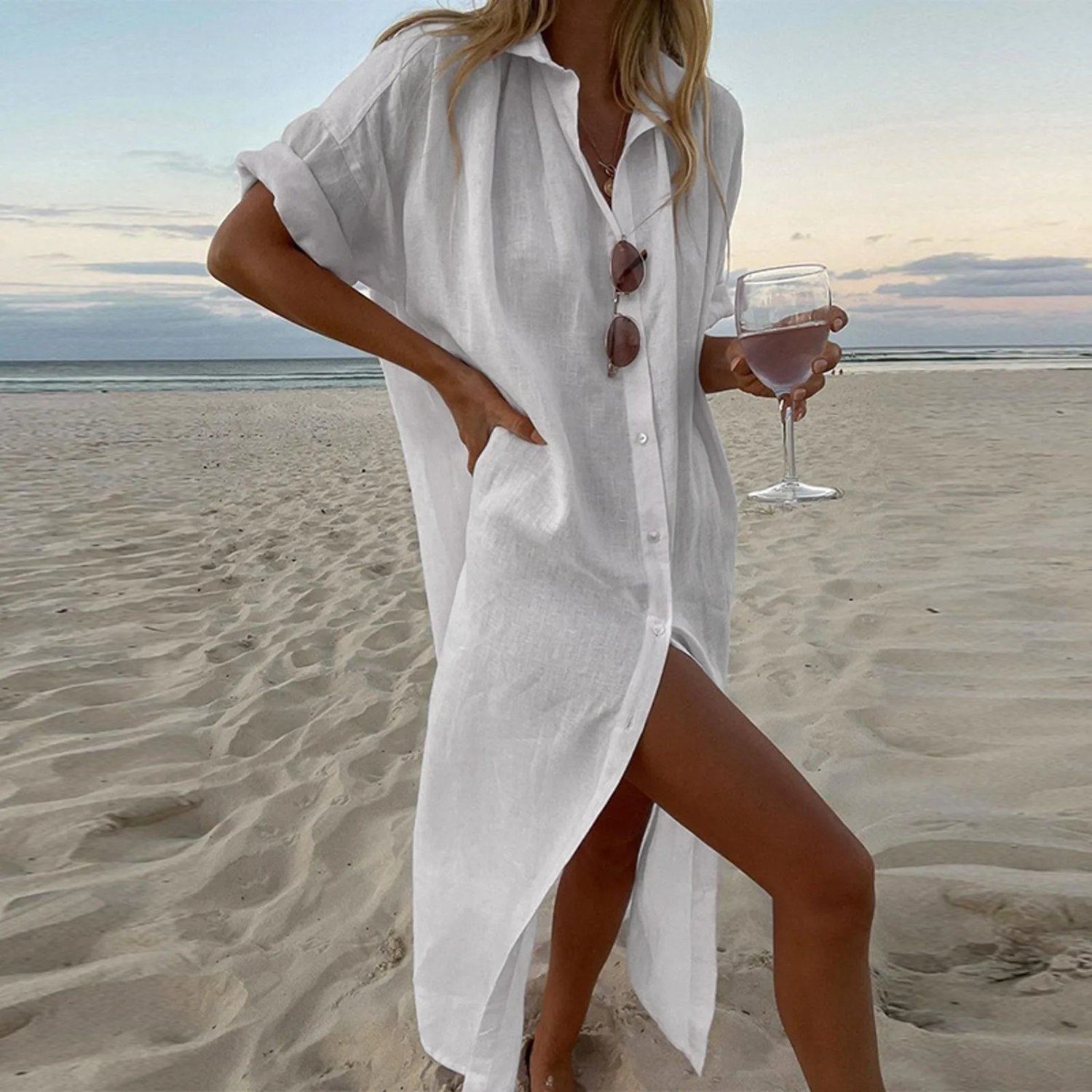 Lightweight beach summer dress in white