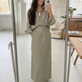 Linen shirt and maxi skirt set in green