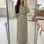 Linen shirt and maxi skirt set in green