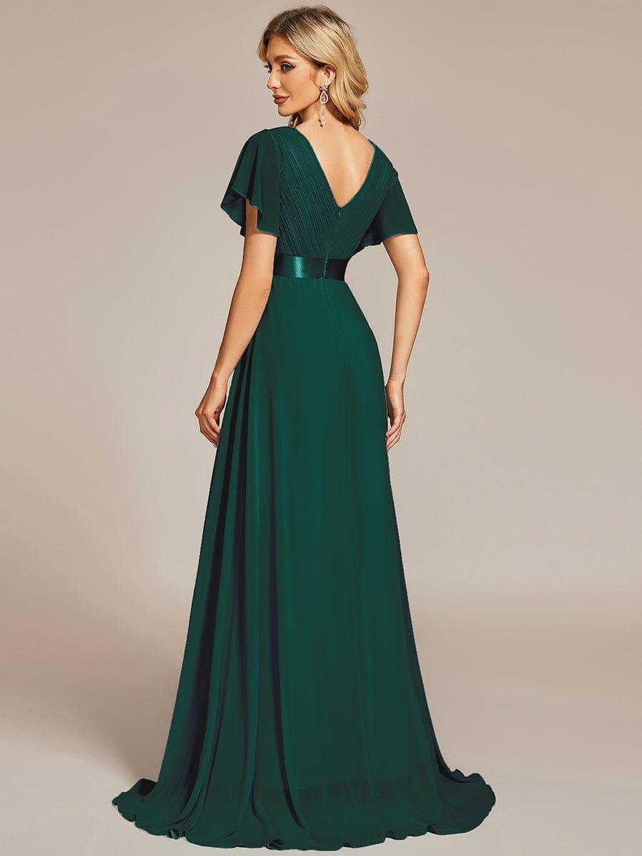 Chiffon bridesmaid dress with flutter sleeves, side view