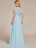 Chiffon bridesmaid dress flutter sleeve detail