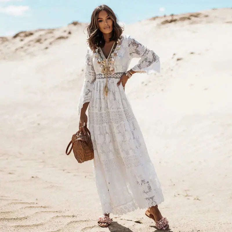 Long sleeve maxi dress, full length view