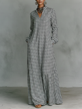 Long sleeve V neck cotton maxi dress, front view