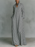 Long sleeve V neck cotton maxi dress, front view