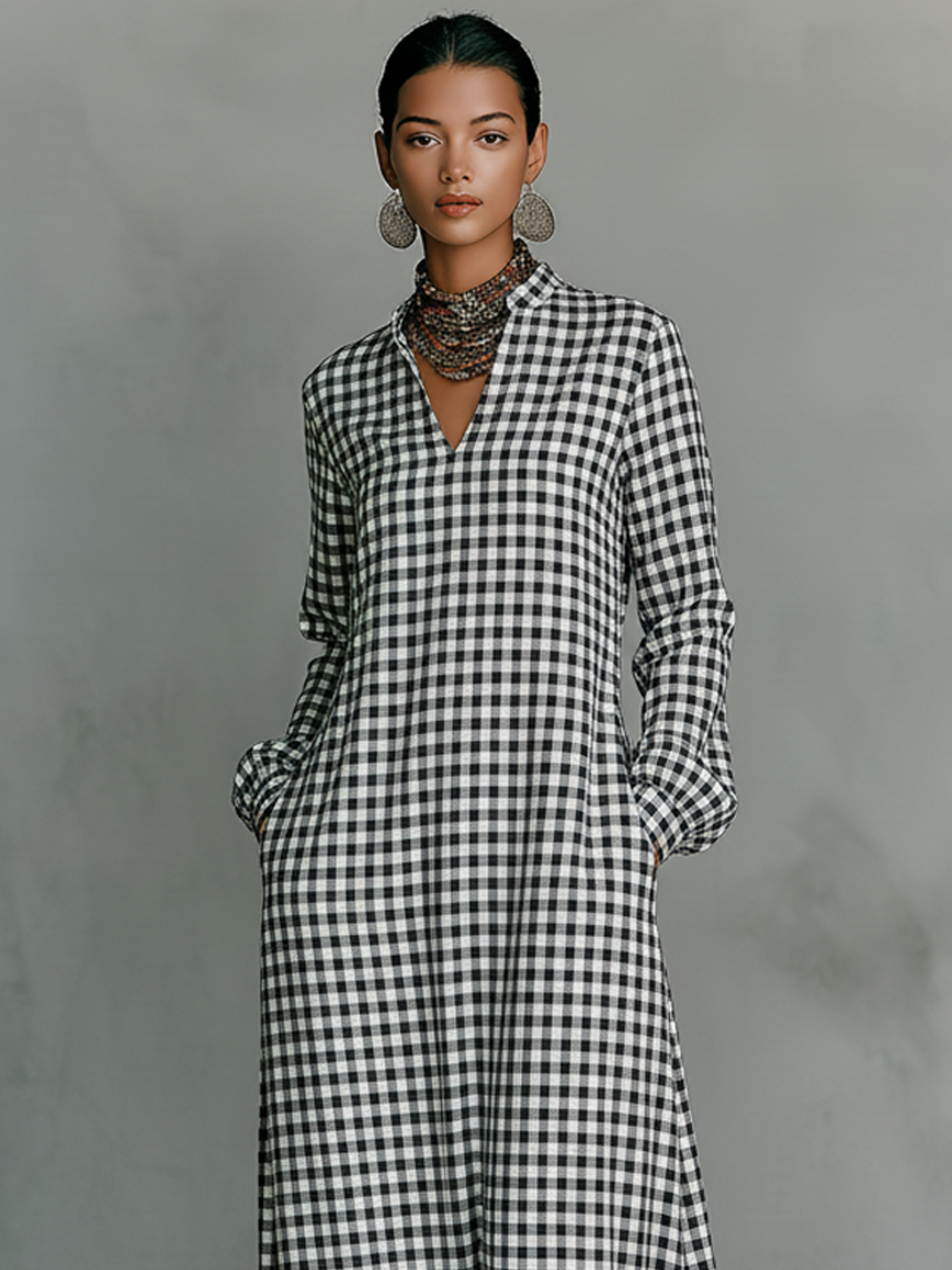 Side view of the long sleeve cotton maxi dress