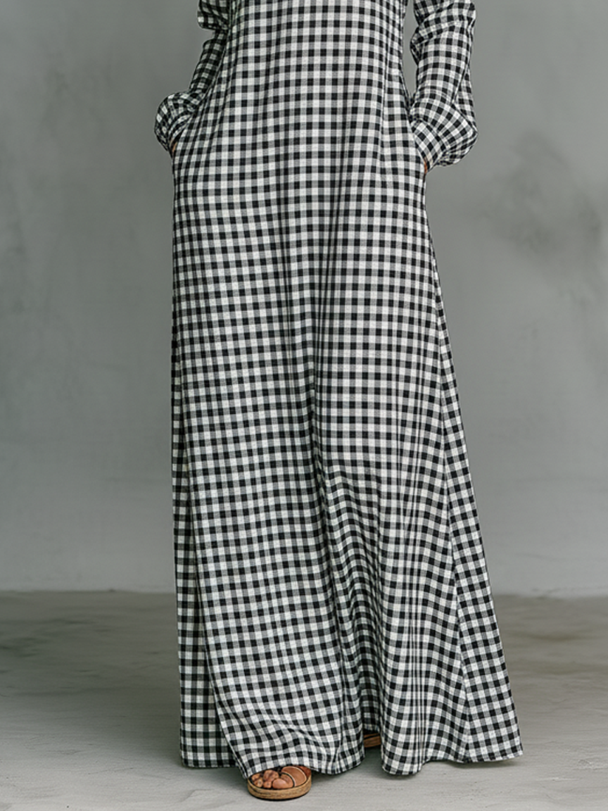 Back view of the long sleeve V neck maxi dress