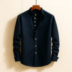 Men's band collar long sleeve dress shirt in blue