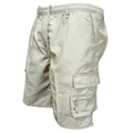 Men's camo cargo shorts in beige, front view