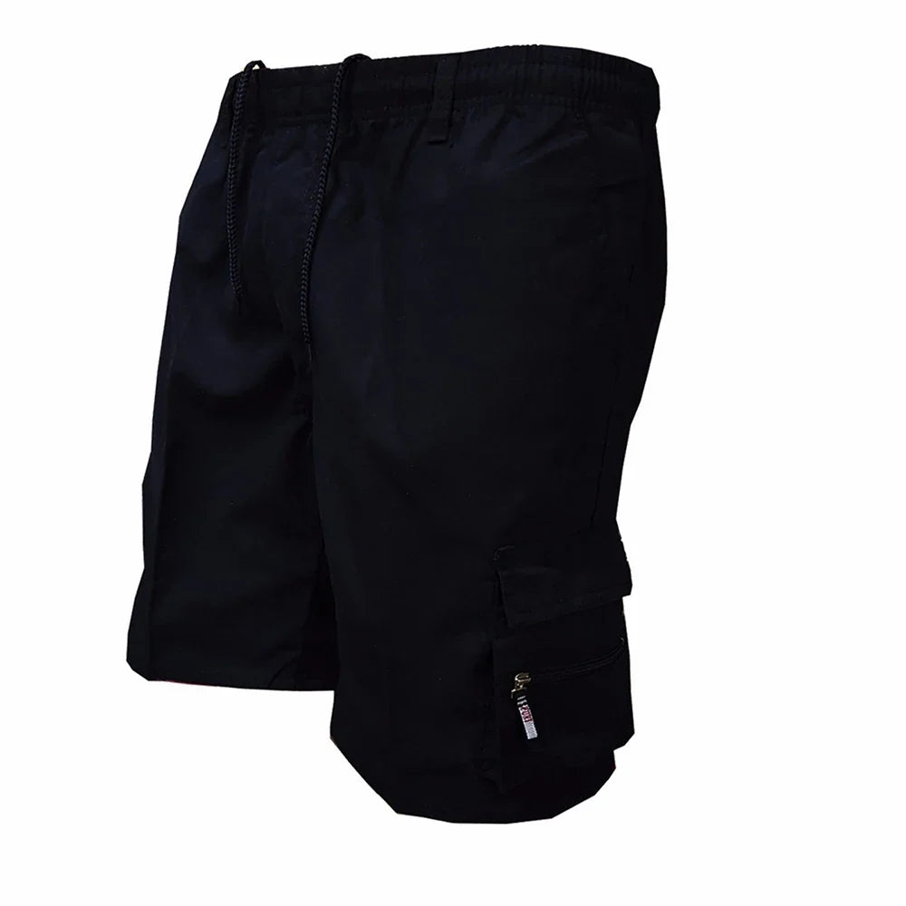 Cargo shorts in black worn outdoors